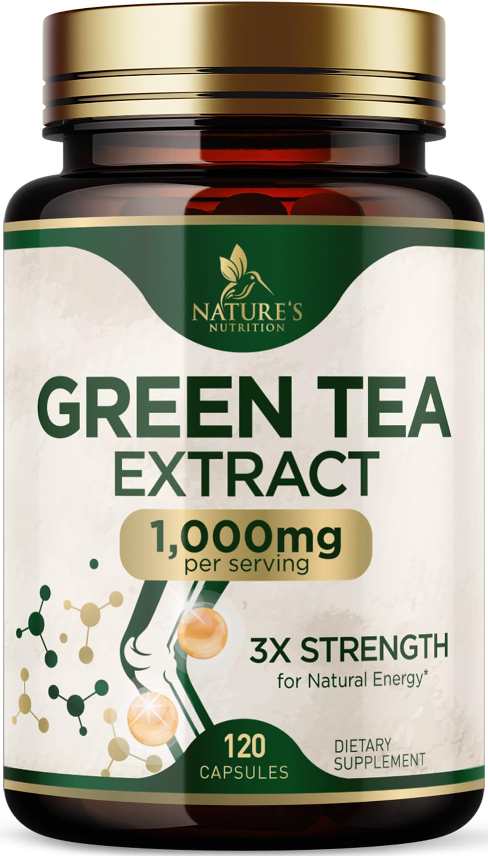 Nature's Nutrition té verde extracto en botella para energía diaria y apoyo general.