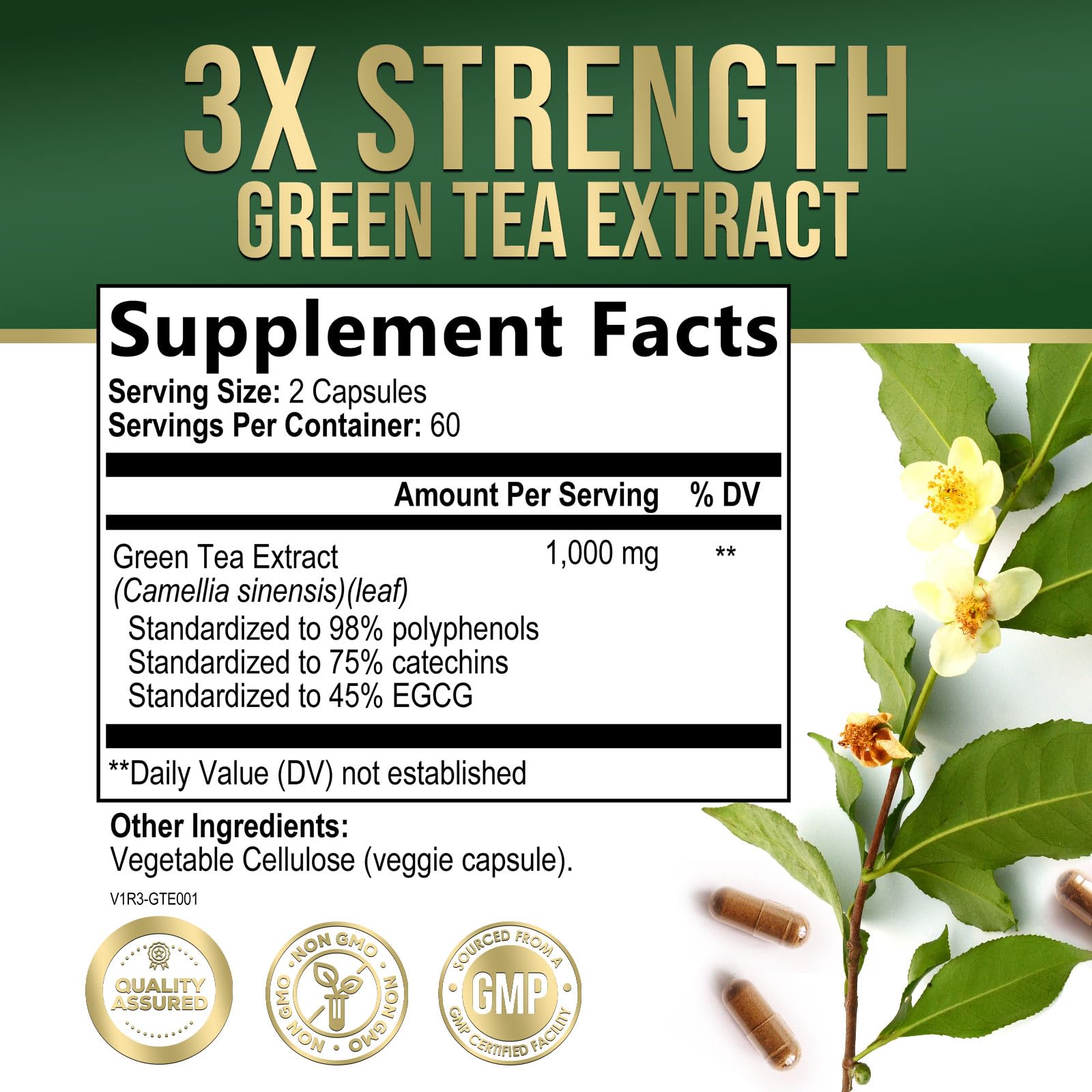 Nature's Nutrition cápsulas de té verde, opción práctica para dosis diarias.