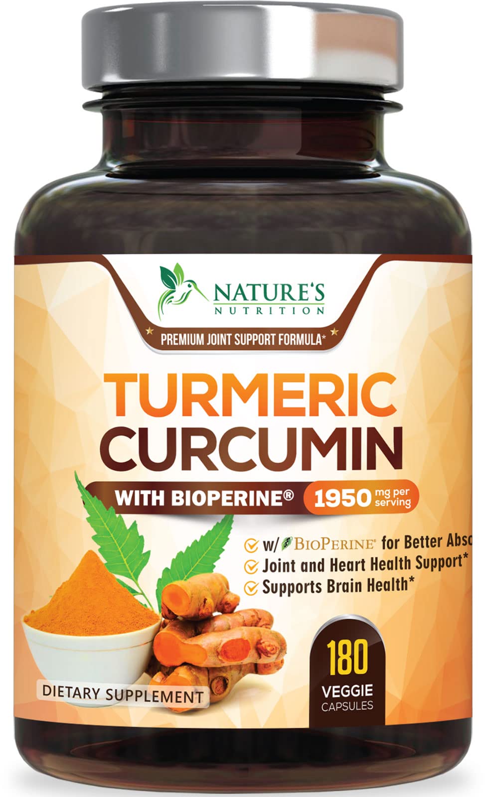 Nature's Nutrition cúrcuma cápsulas en botella para soporte articular y movilidad