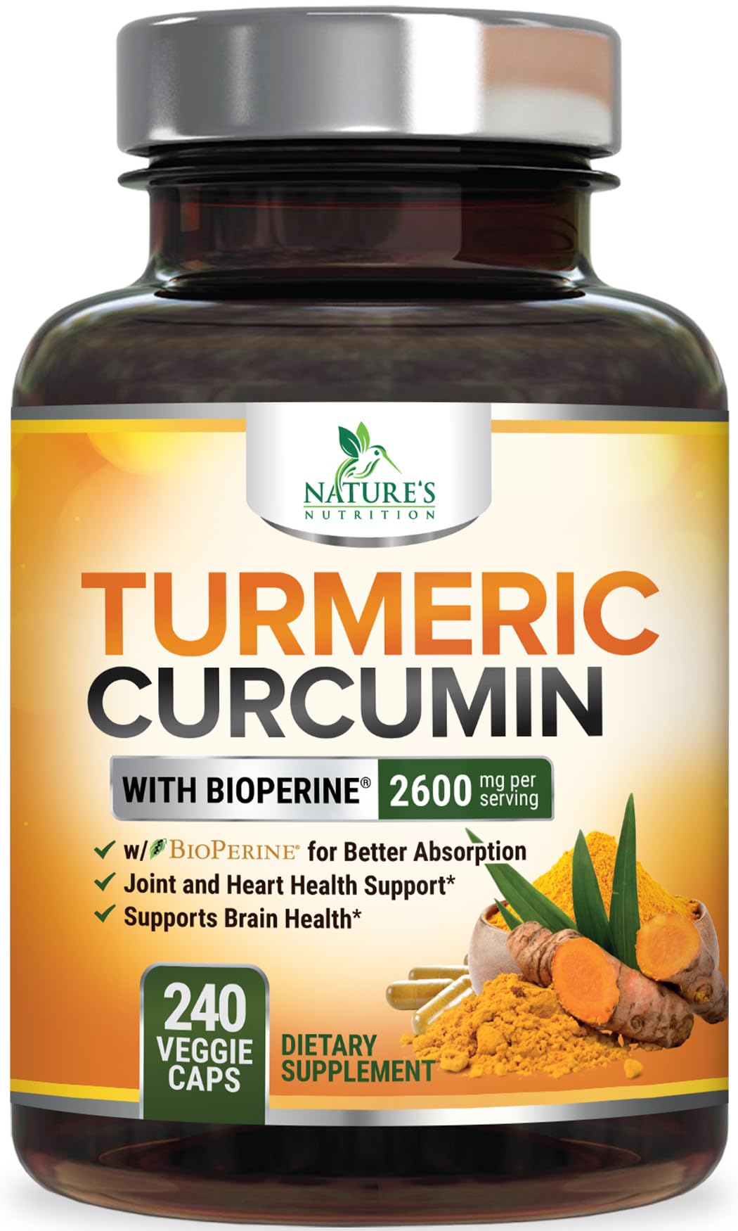 Nature's Nutrition Turmeric Curcumin, cápsulas de 2400 mg para apoyo diario de movilidad