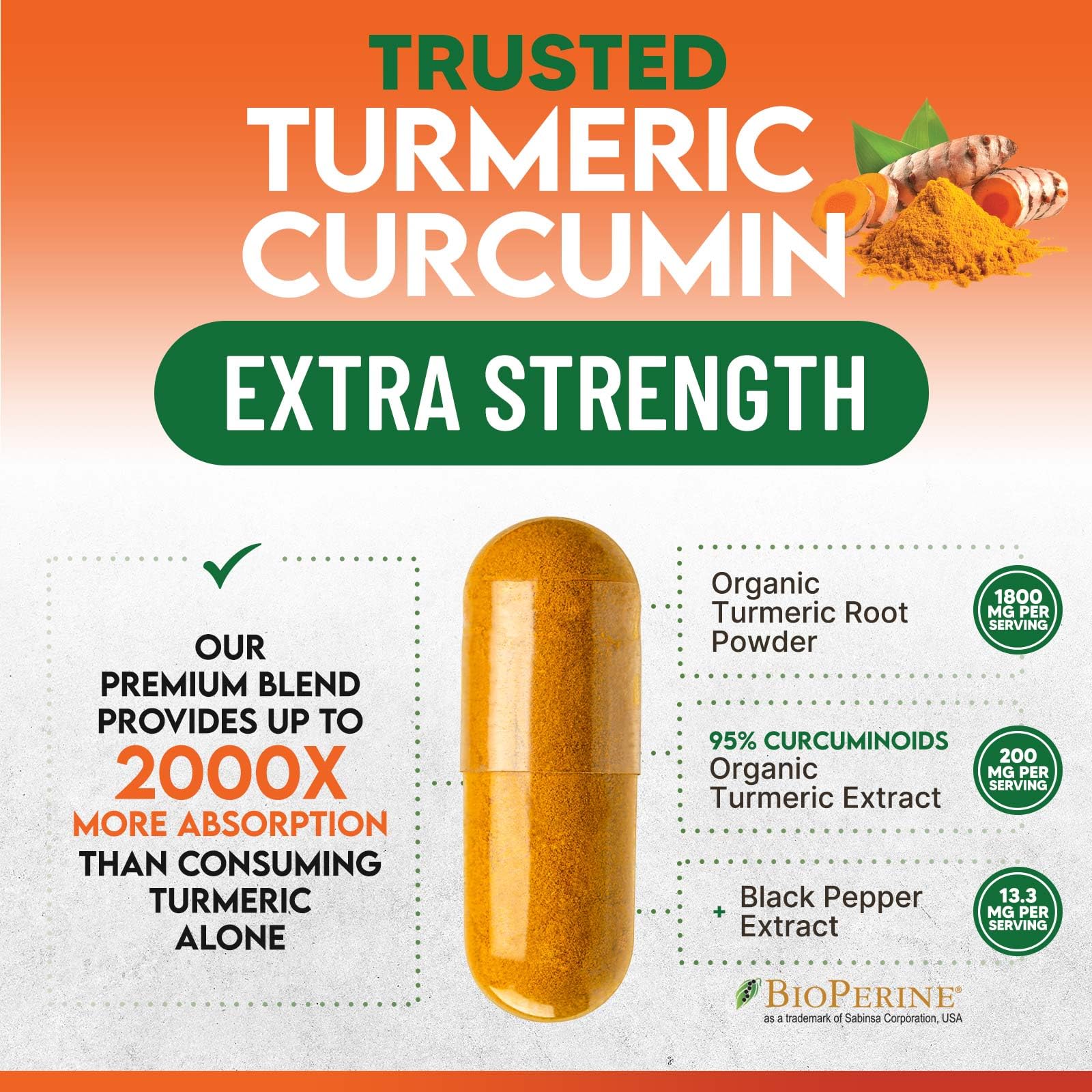 Nature's Nutrition Turmeric Curcumin, logotipo vegano que certifica opción vegetariana.