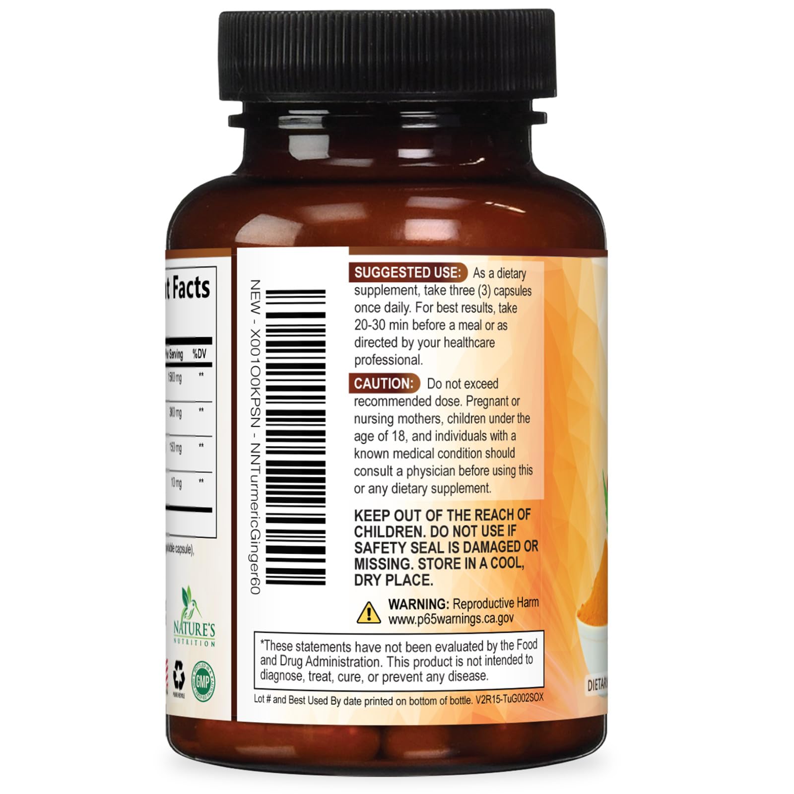 Nature's Nutrition turmeric-curcumin powder close-up with rich color