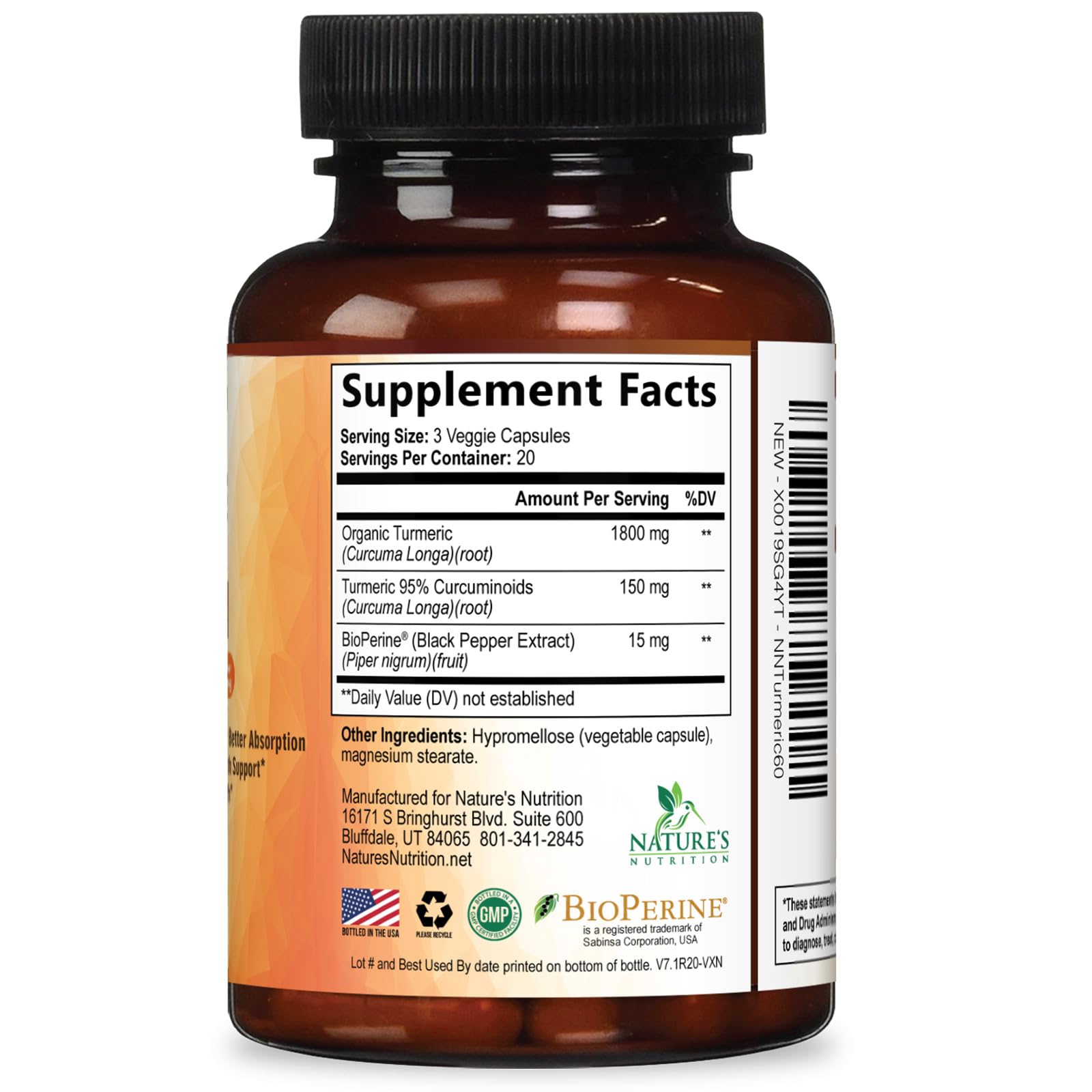 Nature's Nutrition uso diario de cúrcuma, apoyo potencial para articulaciones