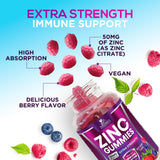 Nature's Nutrition Zinc 50mg Gummies, etiqueta clara que facilita la identificación de la dosis.