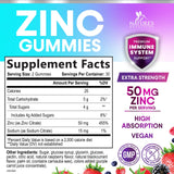 Nature's Nutrition Zinc 50mg Gummies, textura suave para masticar con sabor a bayas.