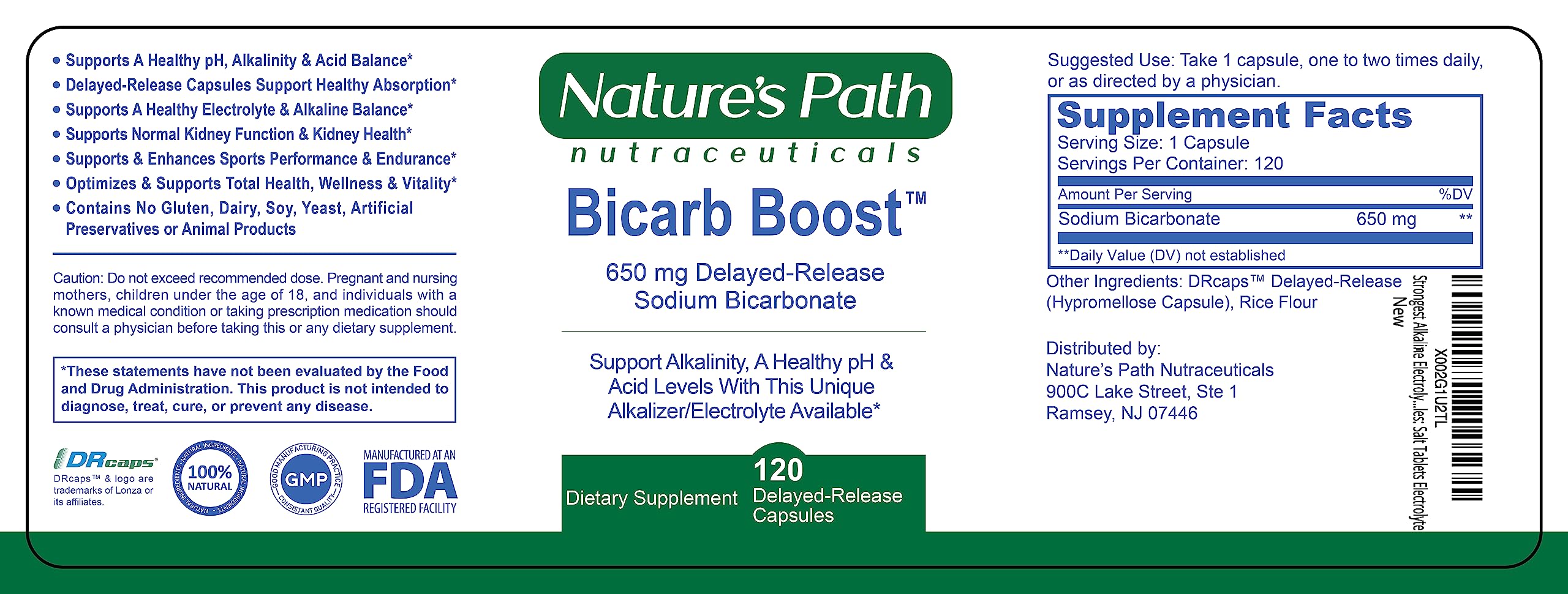Producto fabricado en EE. UU. en instalación cgmp por NATURE'S PATH NUTRACEUTICALS.