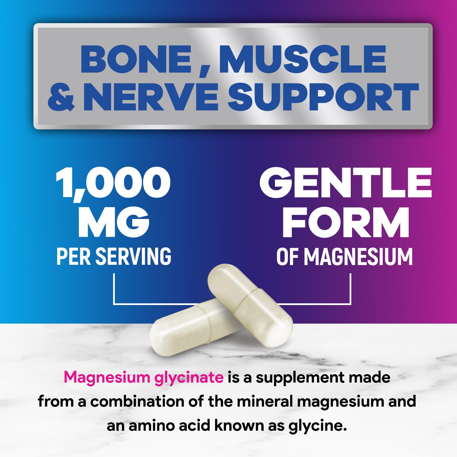 Nature's Peak Magnesio Glicinato: apoyo muscular y rendimiento cotidiano.