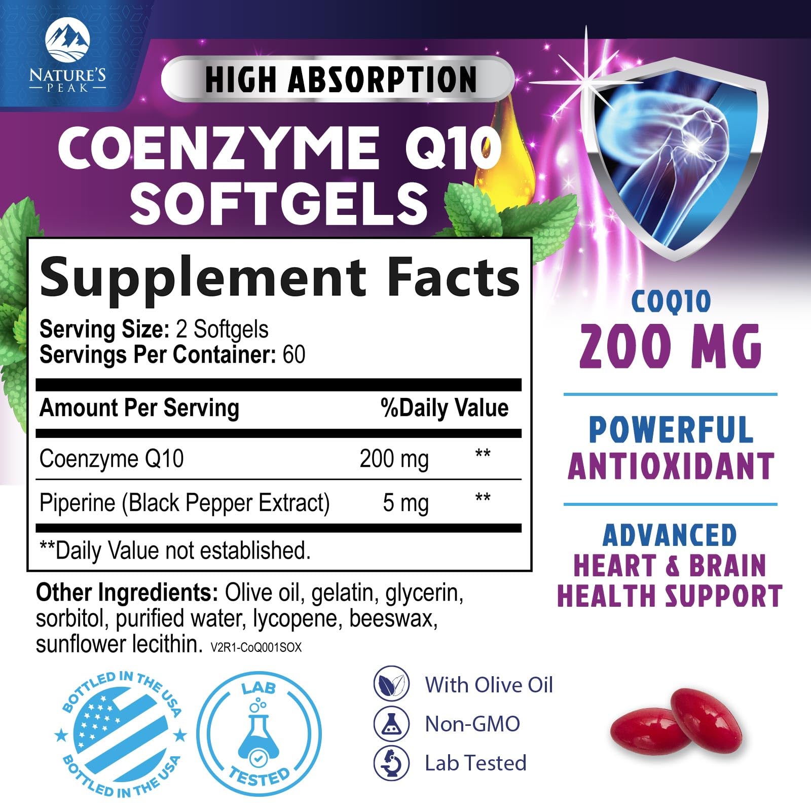 Nature's Peak CoQ10 con pimienta negra para mejor absorción