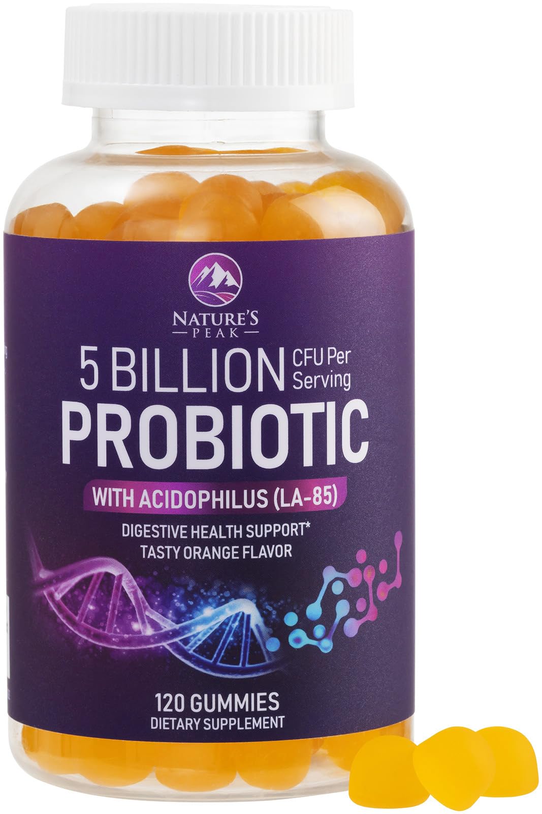 Nature's Peak gominolas probióticas con 5 mil millones CFU, apoyo digestivo diario.