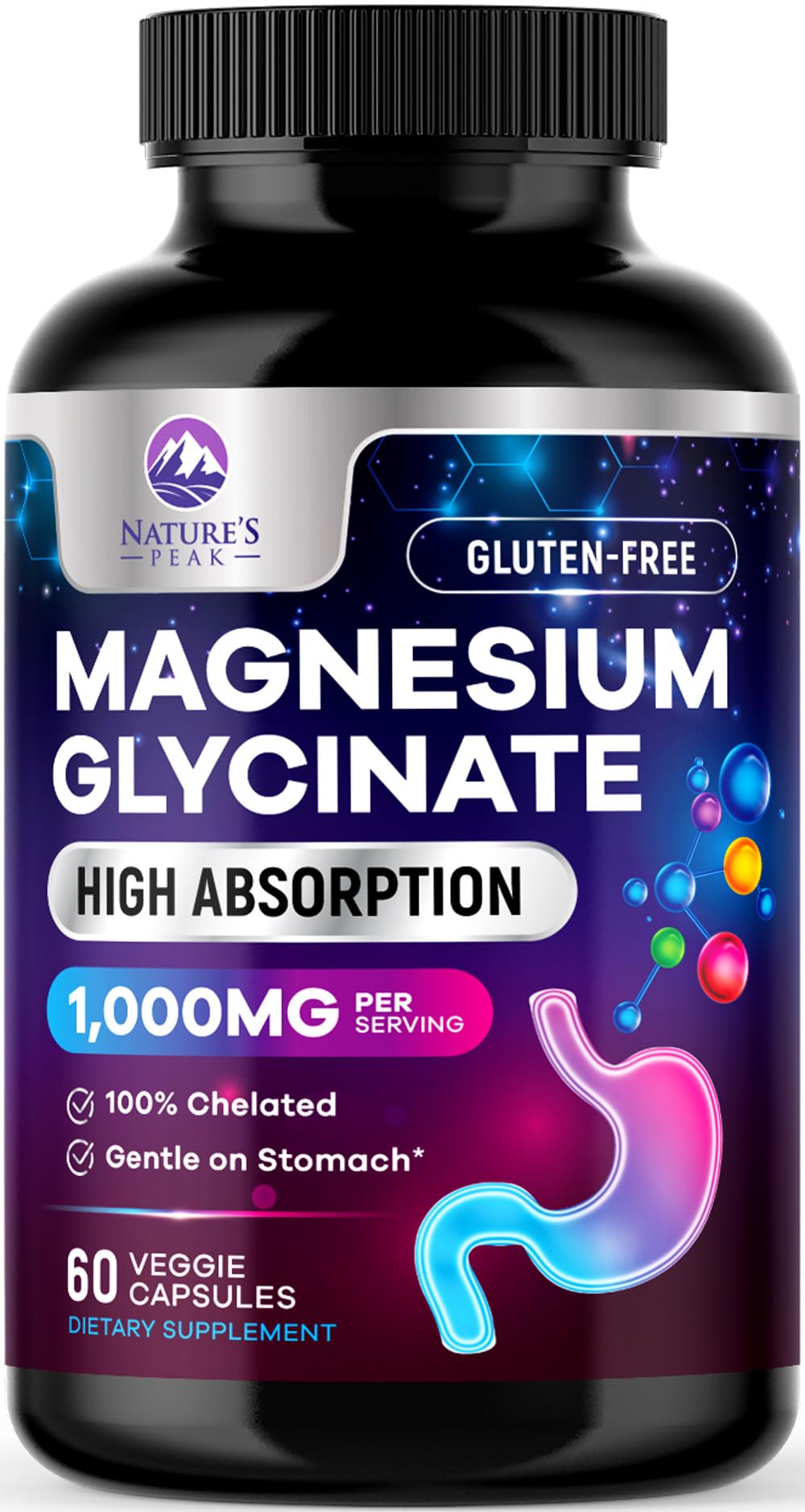 Nature's Peak Magnesio Glicinato 1000 mg: cápsulas para soporte muscular diario.