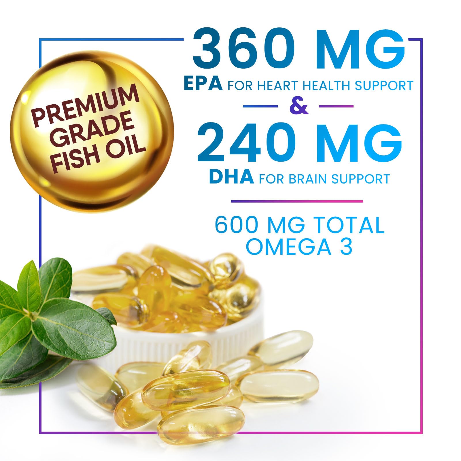 Frasco transparente de Nature's Peak Omega-3 mostrando el envase.