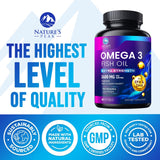 Nature's Peak Omega3 hecho-en-eeuu; botella fabricada en EE. UU. para trazabilidad.
