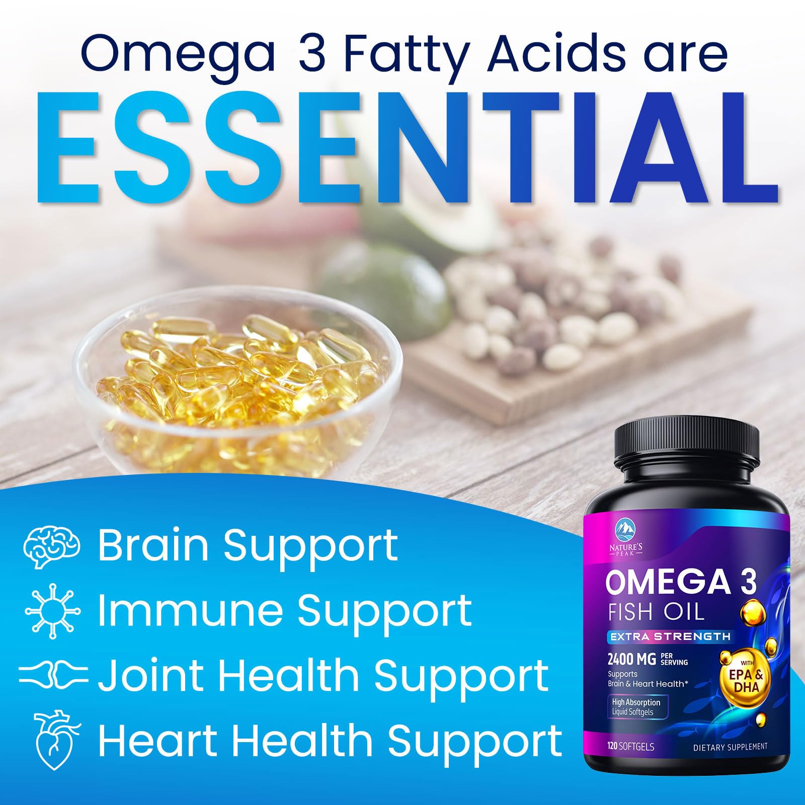 Omega-3 de pescado salvaje Nature's Peak, fuente natural de omega.