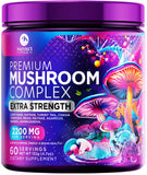 Nature's Peak polvos hongo 11 en 1 para enfoque mental y energía diaria.