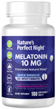 Nature's Perfect Night melatonina 10 mg, tableta vista cercana para descanso