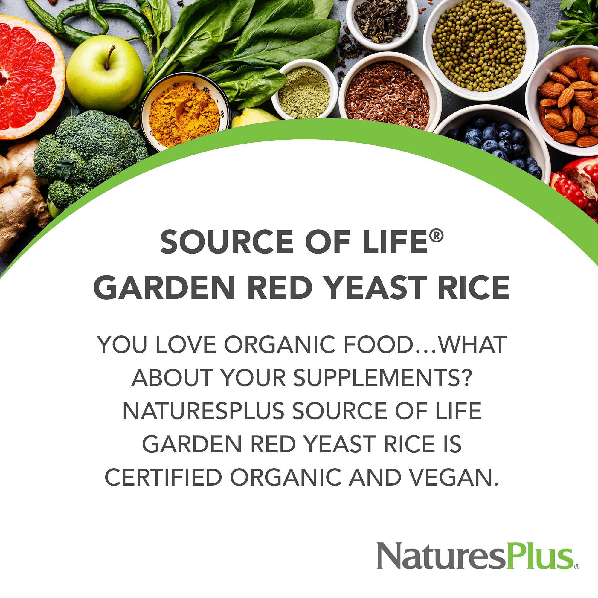 Nature's Plus Fuente de Vida Jardín Arroz de Levadura Roja, potencia estandarizada para resultados consistentes.