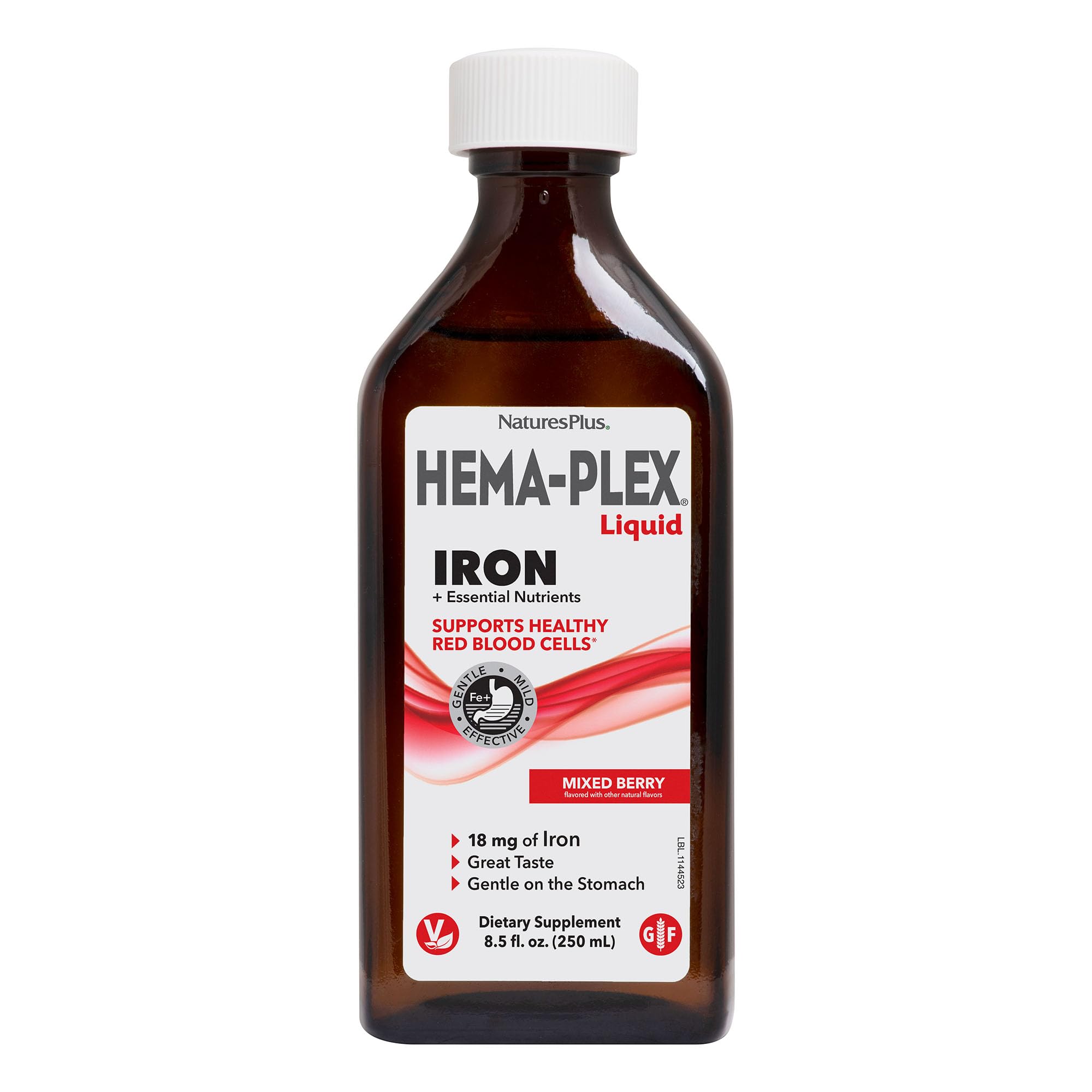 Hema-Plex Nature's Plus: botella frambuesa para ingesta diaria de hierro.