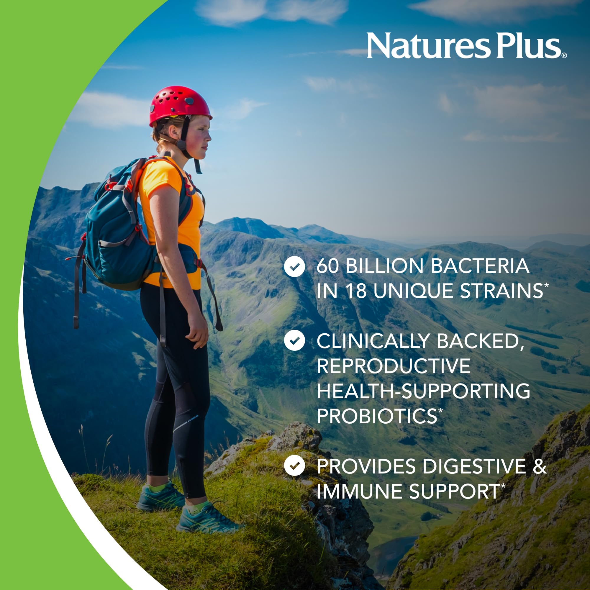 Nature's Plus Probiotico Natural para Mujeres etiqueta: información clara de uso e ingredientes.