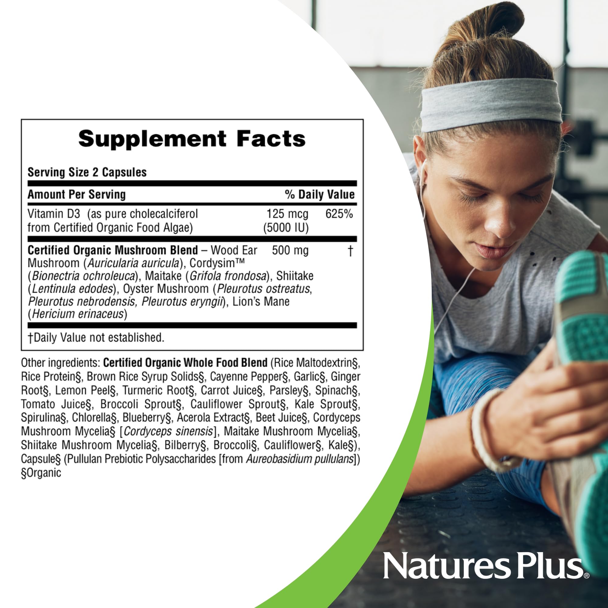 Natures Plus Source of Life Garden D3, uso diario, gluten y vegano autorizados.