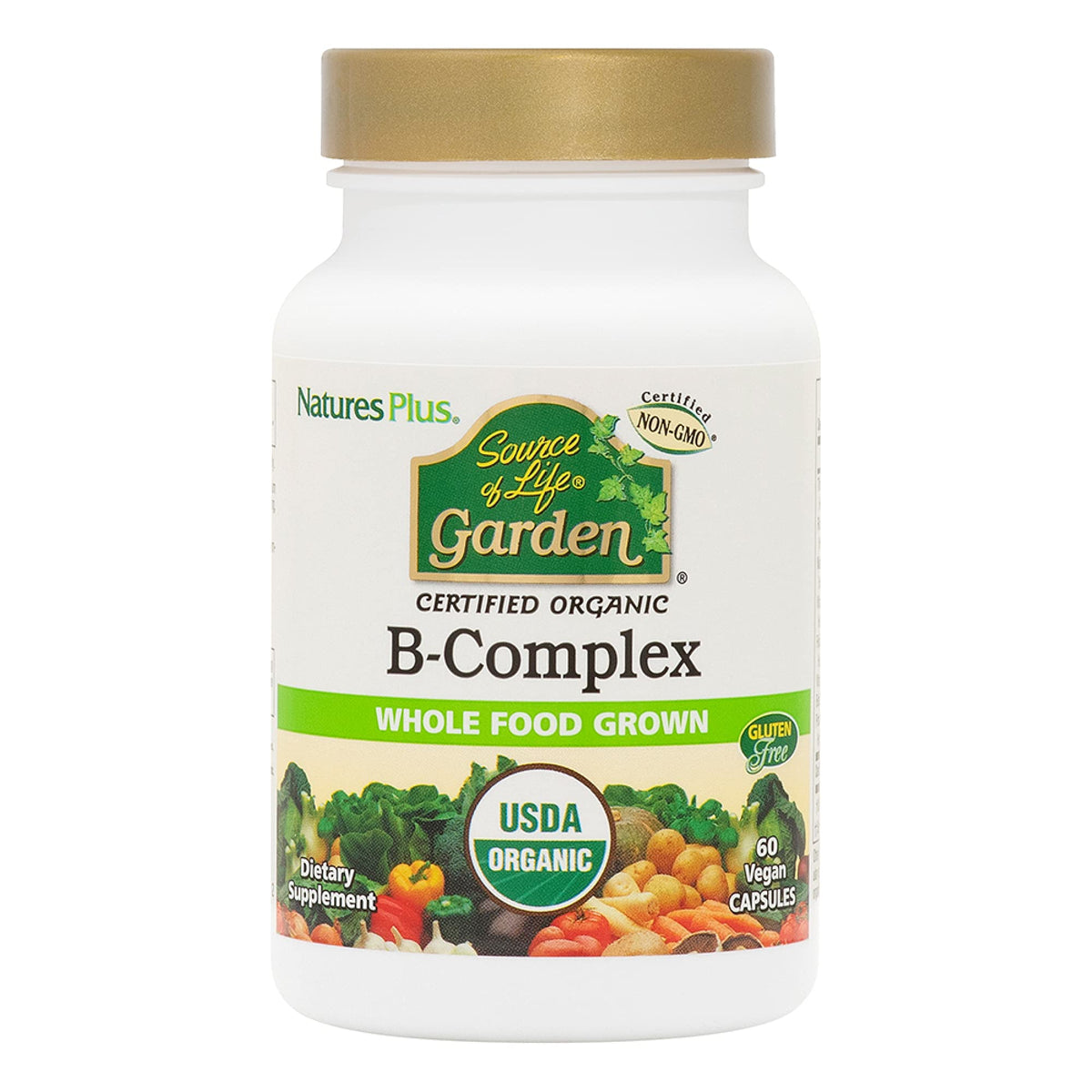 Nature's Plus Source of Life Garden B-Complex cápsulas en botella para energía diaria