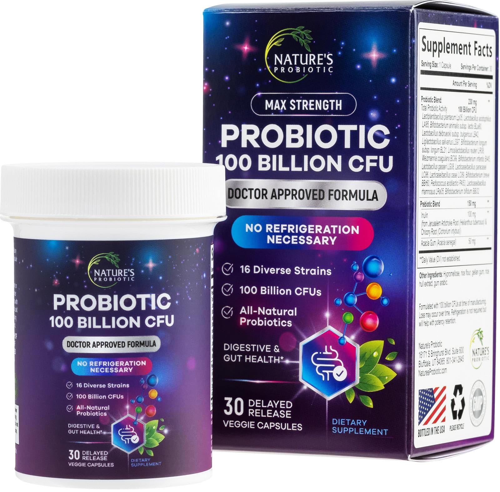 Nature's Probiotic cápsulas 100b-cfu, apoyo digestivo diario
