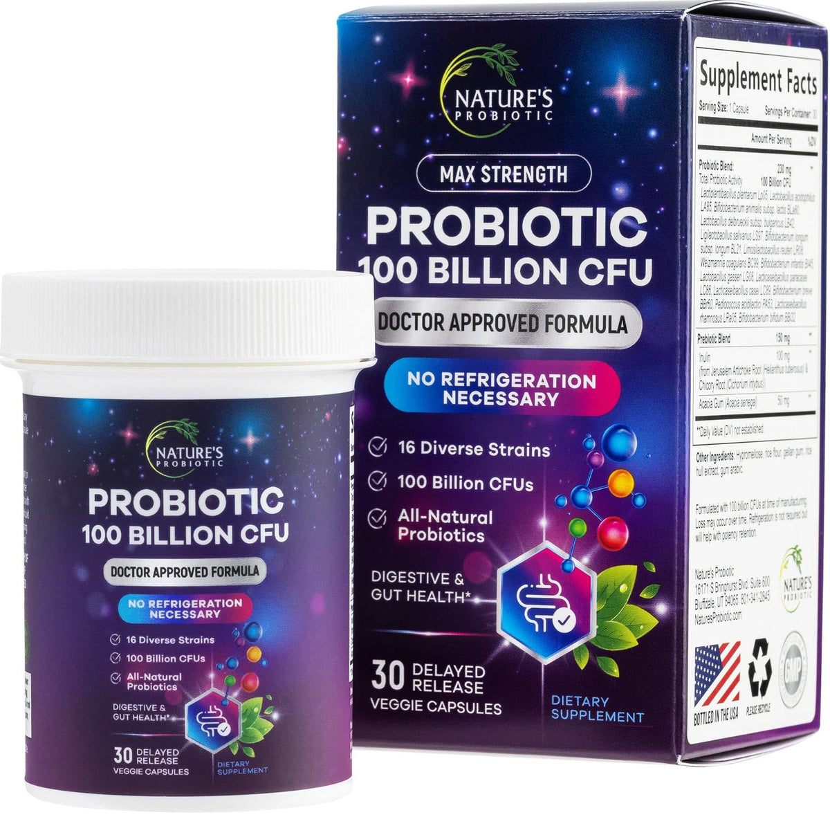 Nature's Probiotic cápsulas 100b-cfu, apoyo digestivo diario