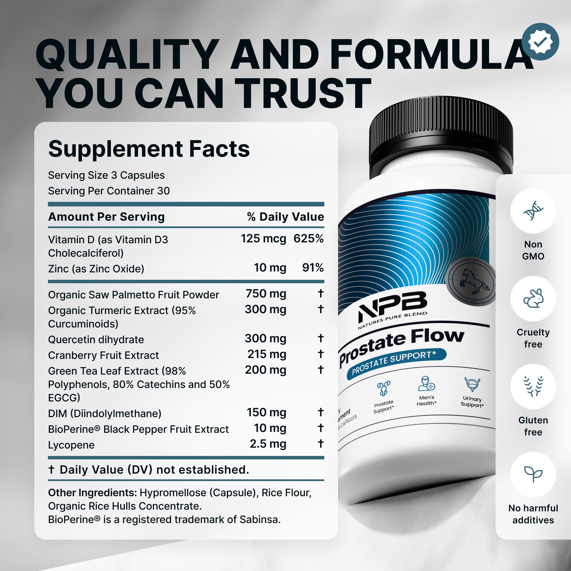 Nature's Pure Blend Prostate Flow: ingredientes clave para cuidado diario.