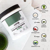 Nature's Pure Blend batido verde en vaso, lista para beber y disfrutar.
