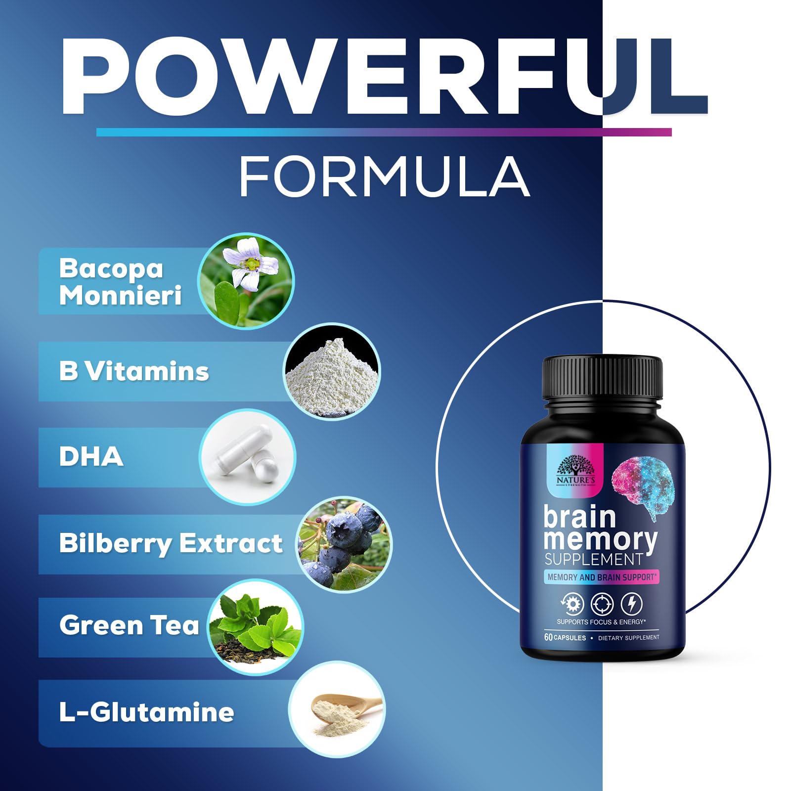 Nature's Strength bacopa monnieri cápsulas ingrediente clave