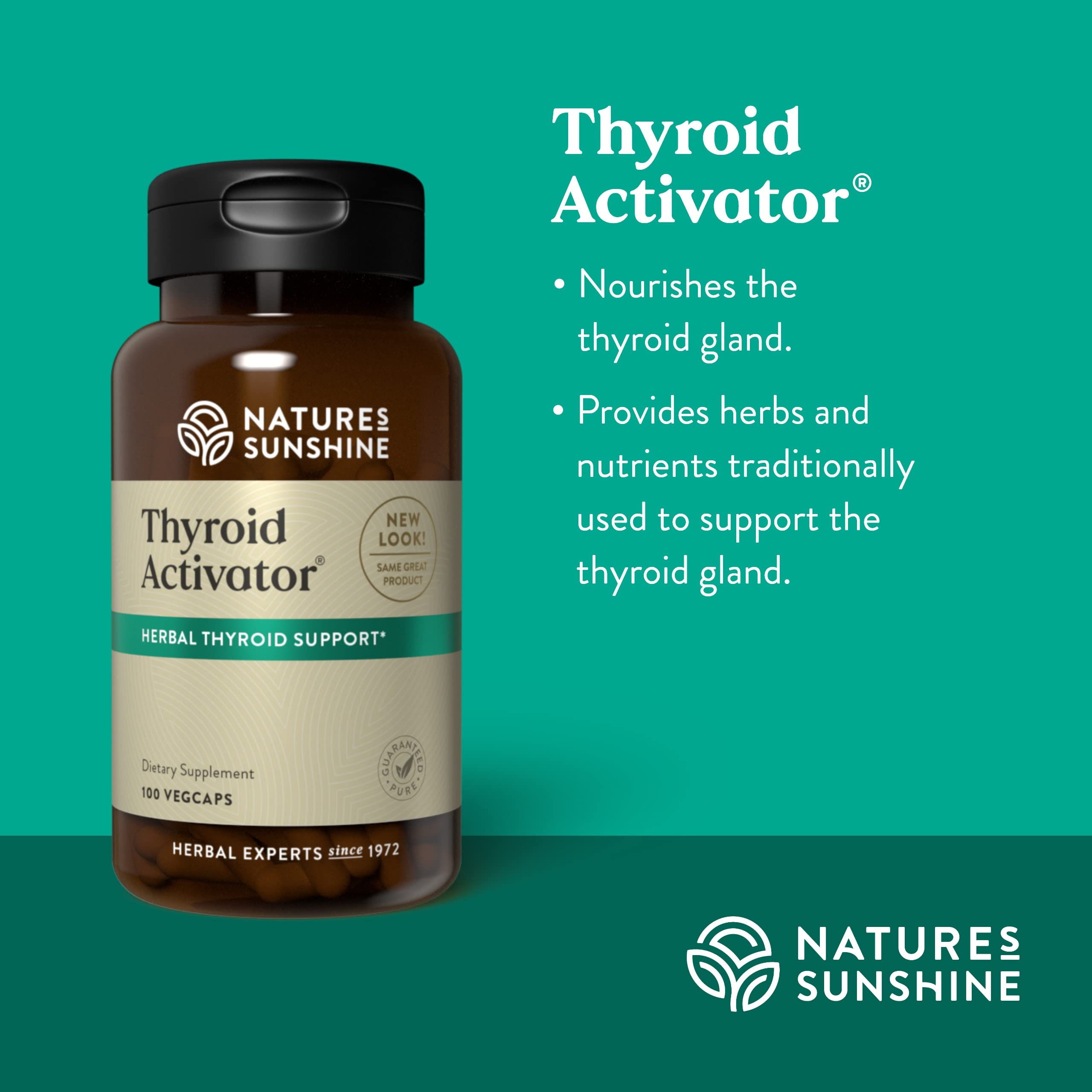 Nature's Sunshine Activador de Tiroides, primer plano de cápsulas para consumo.