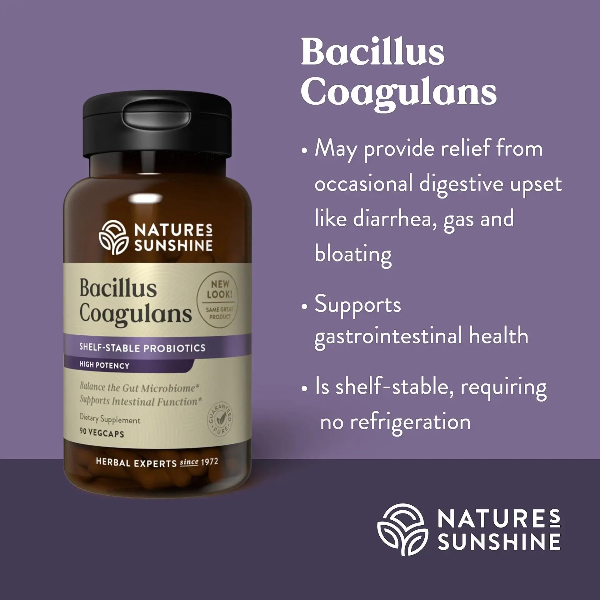 Nature's Sunshine NutriBiome Bacillus Coagulans, cápsulas vegetales, para consumo diario cómodo.