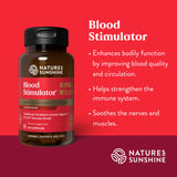 Nature's Sunshine Blood Stimulator, mano sosteniendo frasco, presentación práctica para diario.