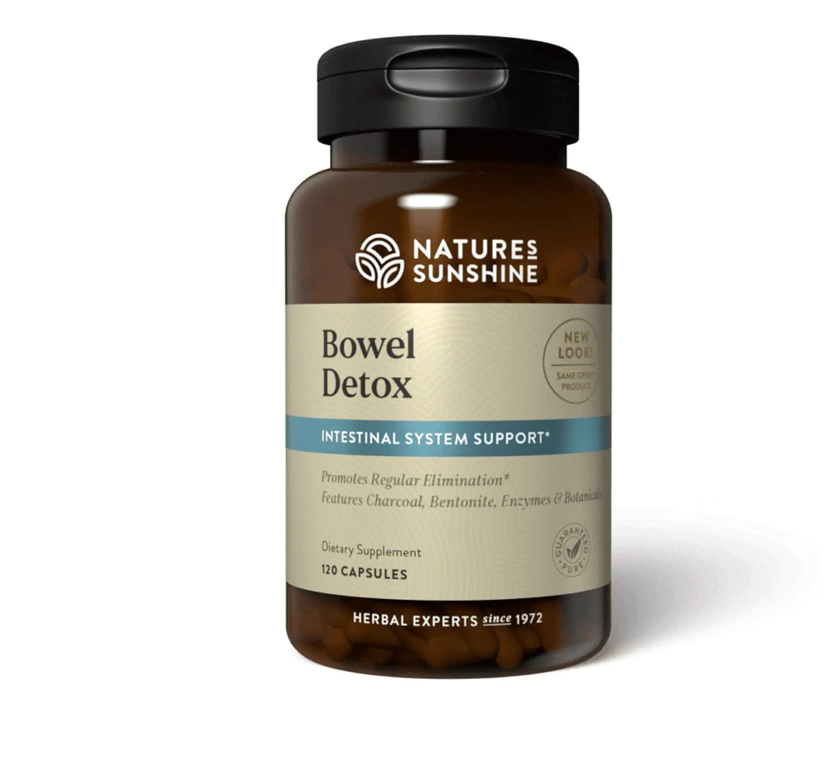 Nature's Sunshine Bowel Detox, botella frontal, apoyo al ritmo intestinal diario.