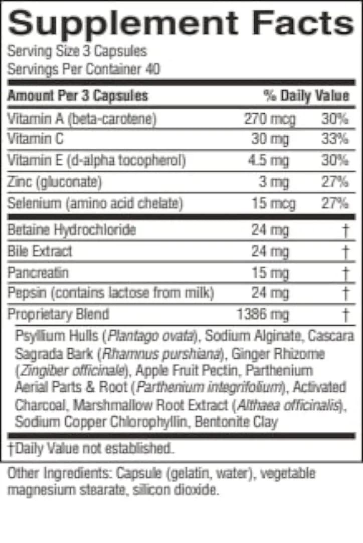 Nature's Sunshine Bowel Detox, etiqueta detalle, muestra ingredientes para apoyo digestivo natural.