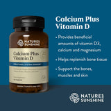 Nature's Sunshine Calcium Plus D3, primer plano de tabletas para uso diario.