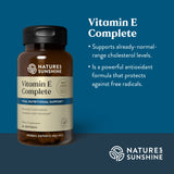 Nature's Sunshine Vitamina E Complete, cápsulas suaves fáciles de tragar.