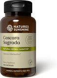 Nature's Sunshine Cascara Sagrada cápsulas en bote para apoyo intestinal.
