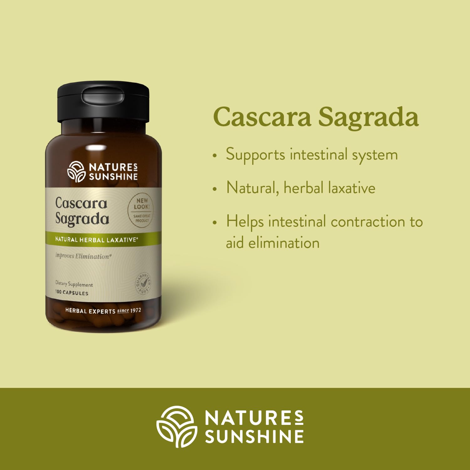 Etiqueta frontal de Cascara Sagrada con información de uso diario claro.