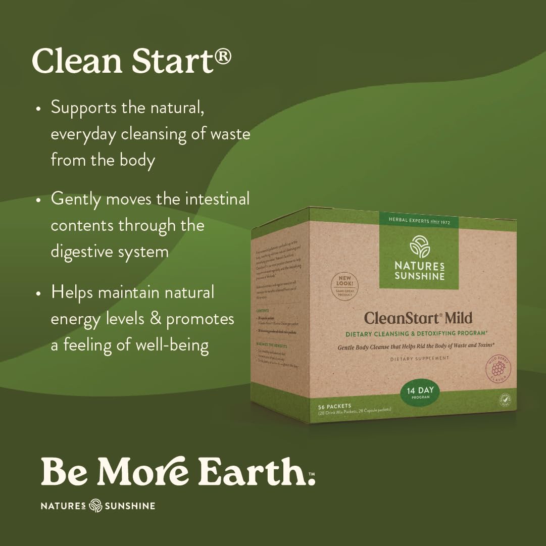 Nature's Sunshine CleanStart Mild, empaque de 56 sobres, facilita una limpieza corporal natural.
