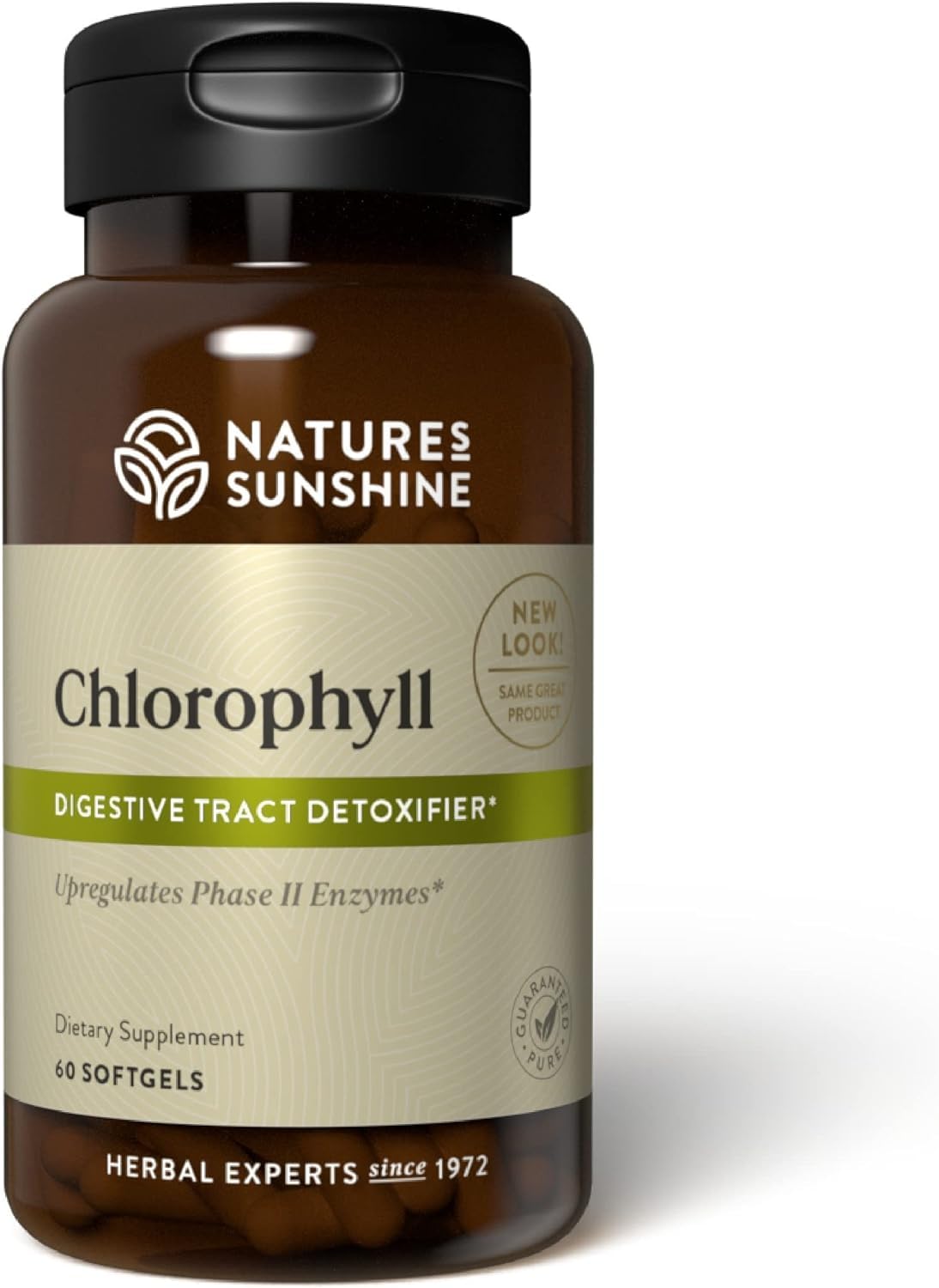 Nature's Sunshine Clorofila capsulas frente: apoyo digestivo suave y energia diaria.
