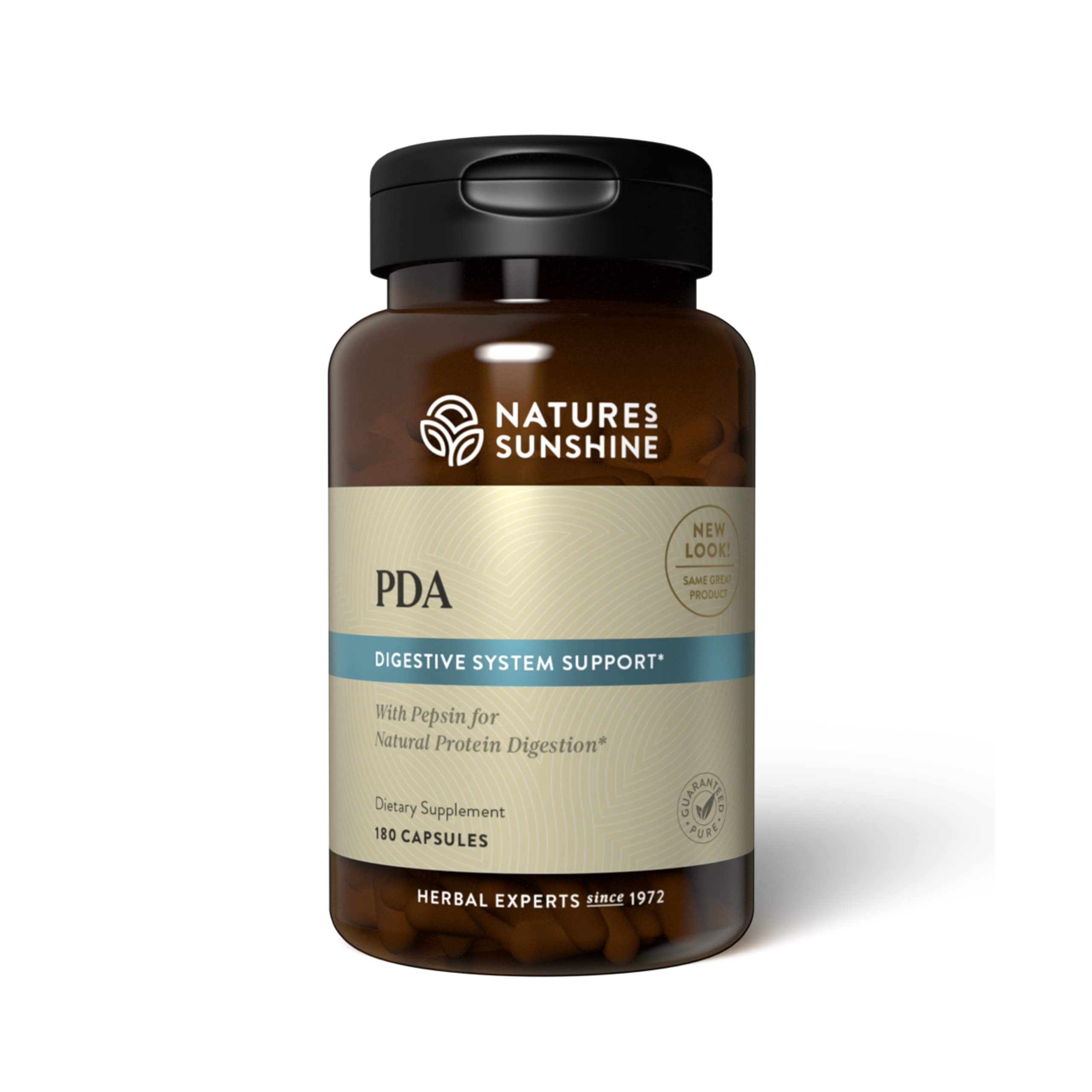 Nature's Sunshine Combinación PDA: botella de cápsulas para apoyo digestivo.