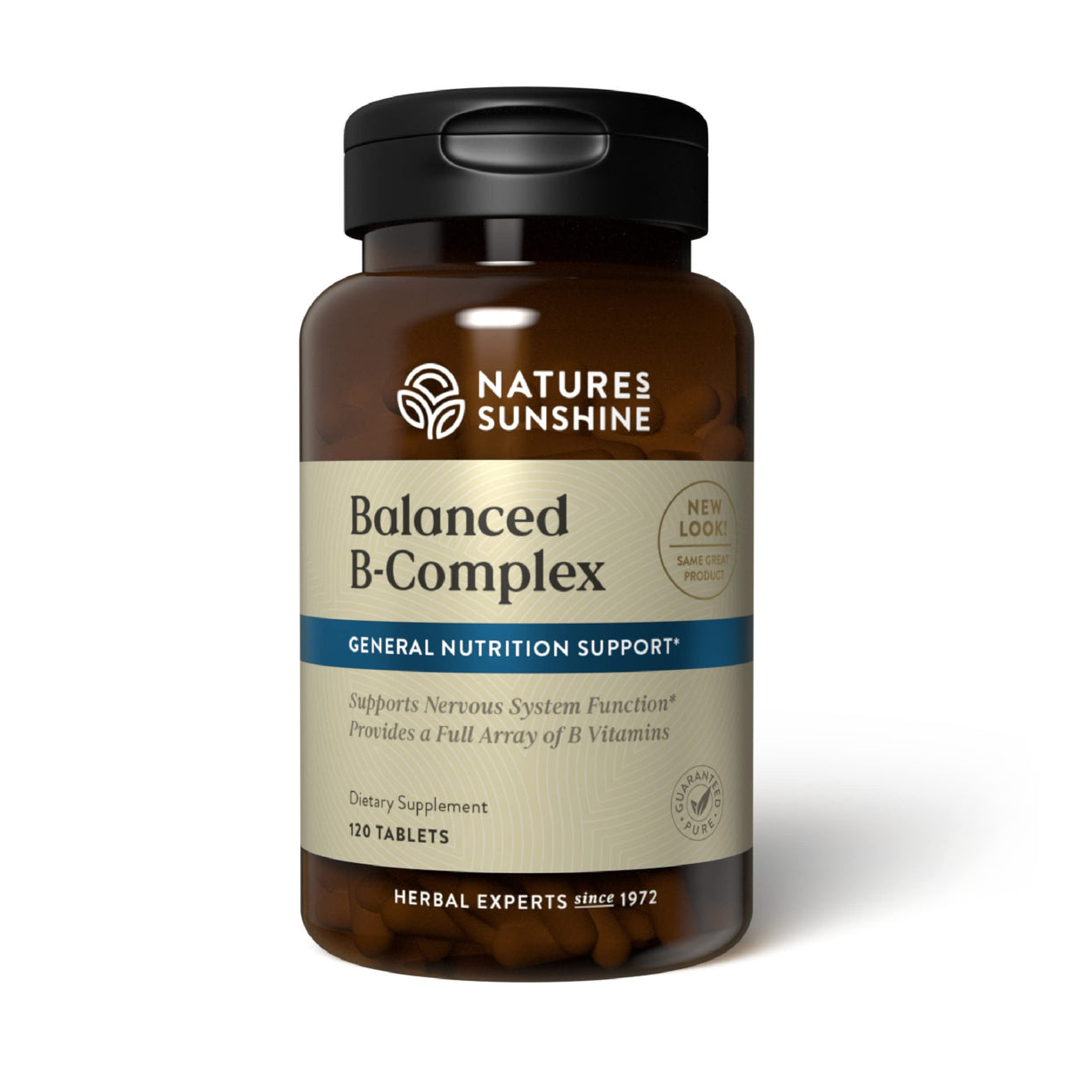 Nature's Sunshine Complejo B equilibrado, frasco de tabletas para apoyar el sistema nervioso