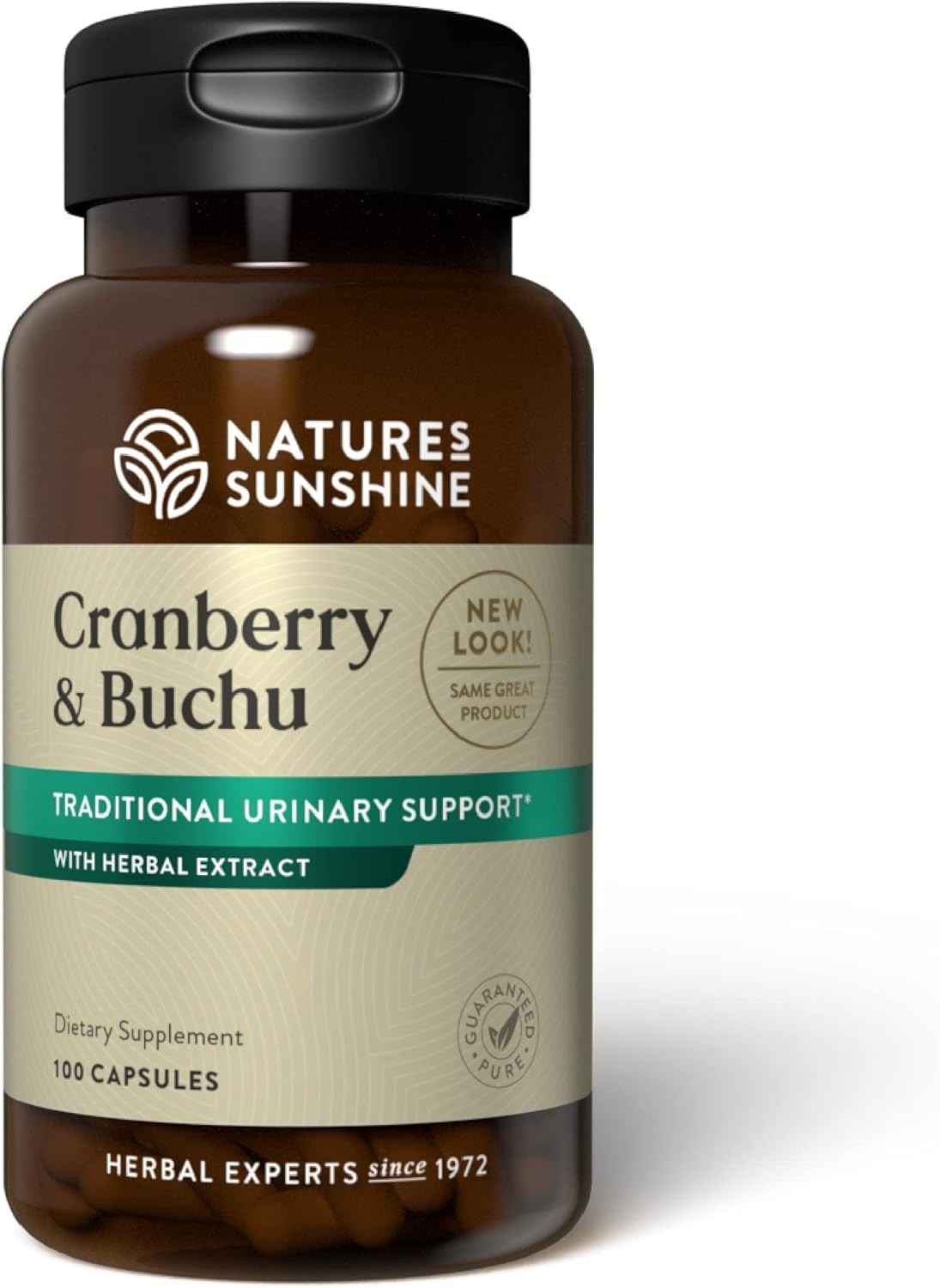 Nature's Sunshine Cranberry y Buchu Concentrate, botella de cápsulas, apoyo al tracto urinario.