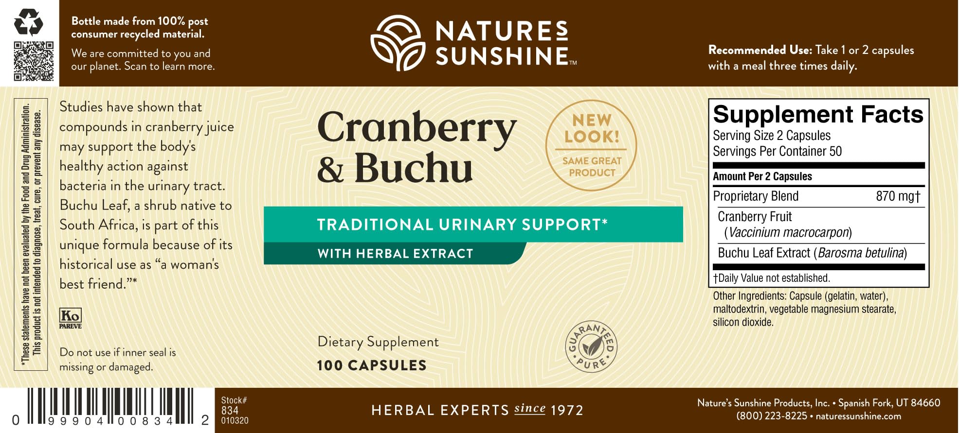 Nature's Sunshine Cranberry y Buchu Concentrate, resumen de ingredientes, control de pureza.