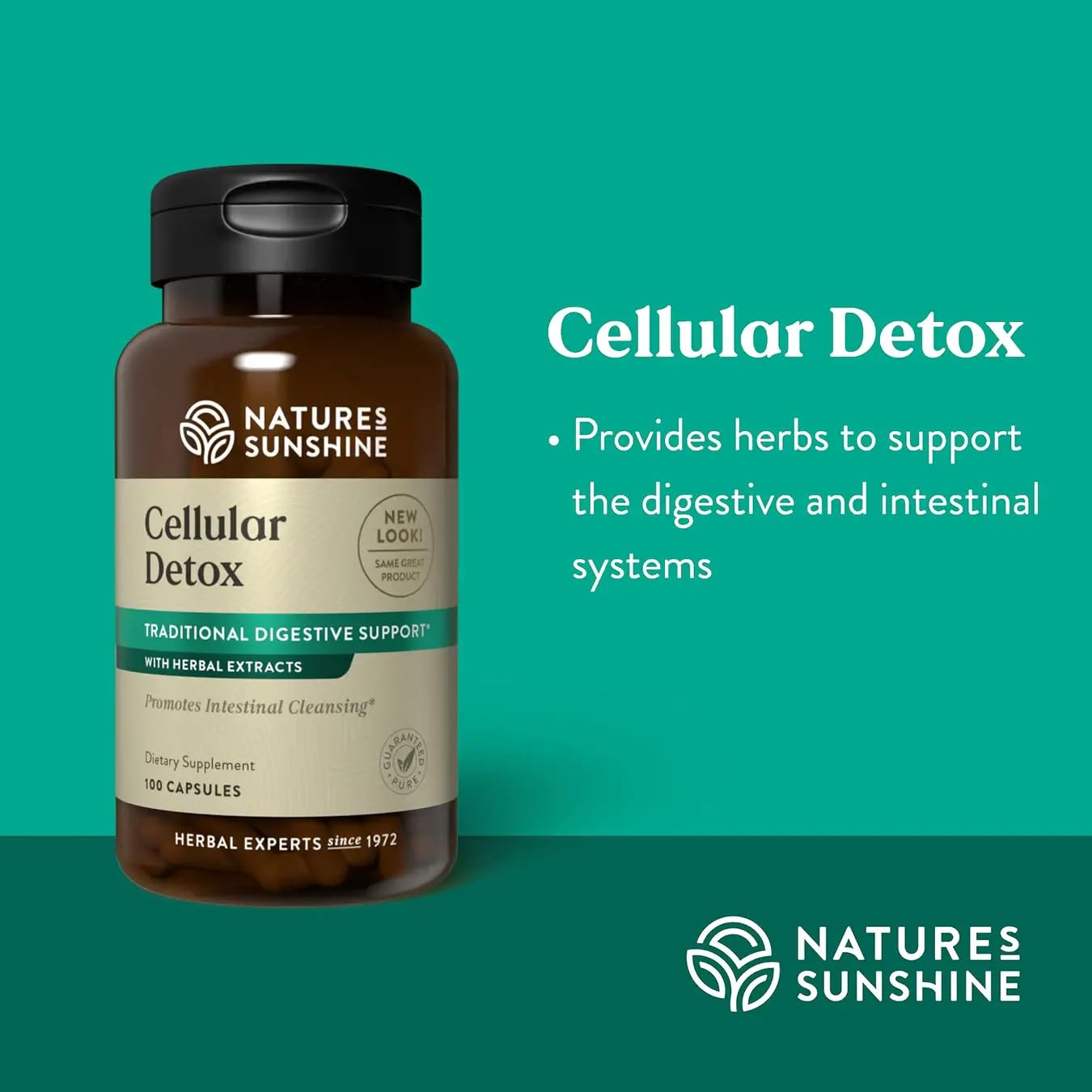 Nature's Sunshine Cellular Detox: etiqueta frontal clara para información del producto.