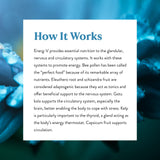 Nature's Sunshine Energ-V, cápsulas sobre fondo, indicadas para uso diario.