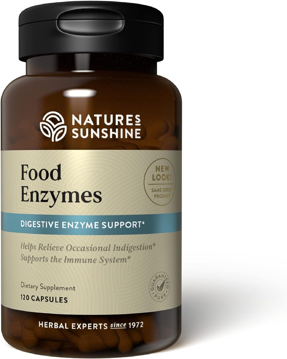 Nature's Sunshine Enzimas Alimentarias, bote frontal, apoyo digestivo durante las comidas.