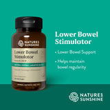 Nature's Sunshine Estimulador intestinal bajo, etiqueta frontal: diseño claro de dosis y uso.