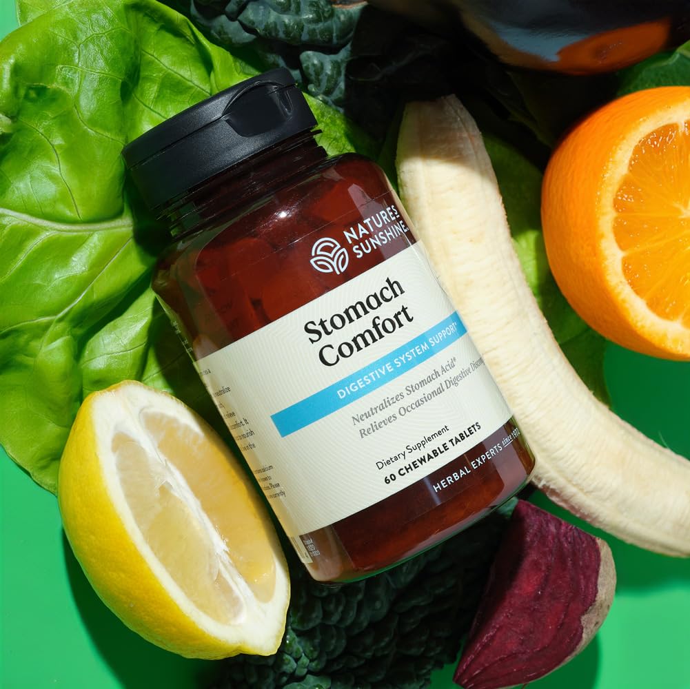 Etiqueta de Nature's Sunshine Estómago Comfort mostrando beneficios digestivos