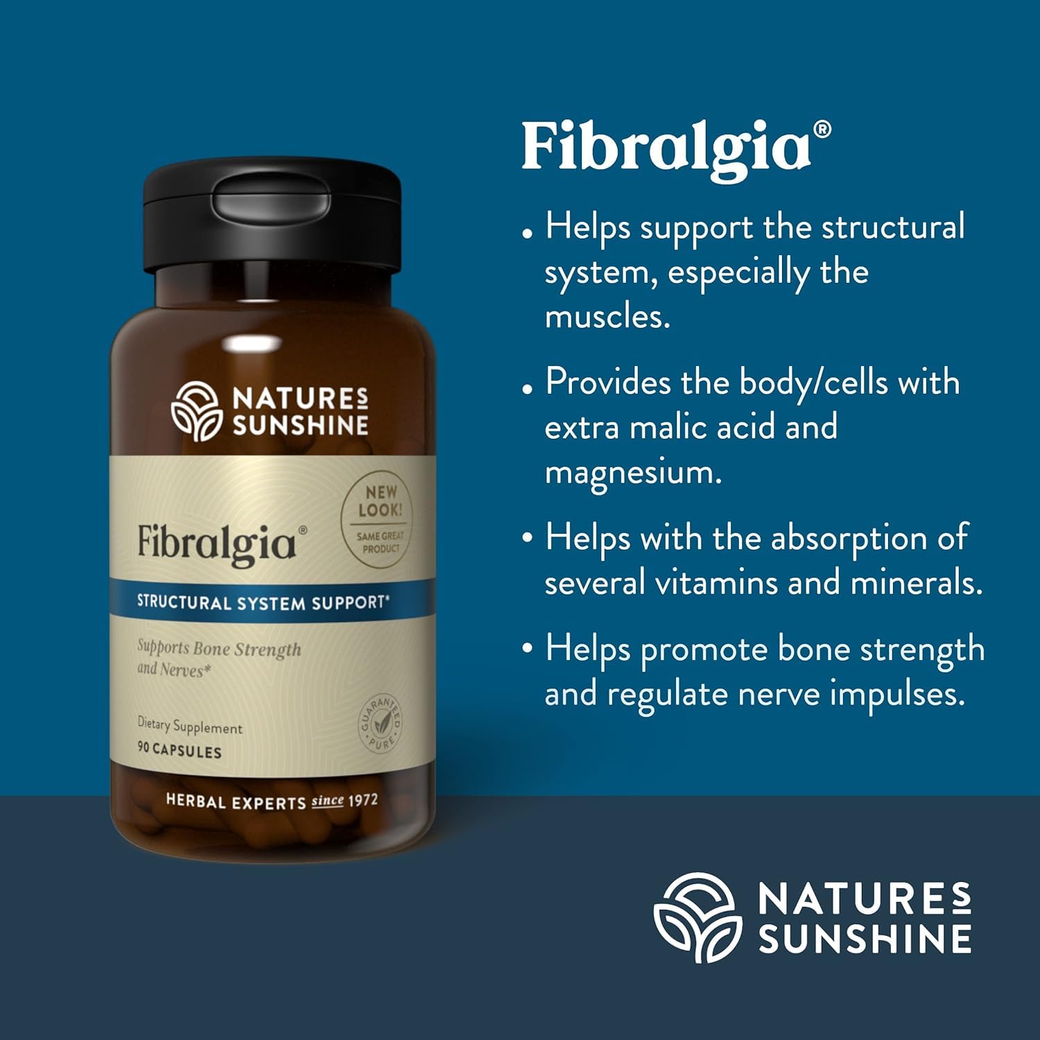 Nature's Sunshine Fibralgia, cápsulas fáciles de tomar, ideal para tu rutina diaria.